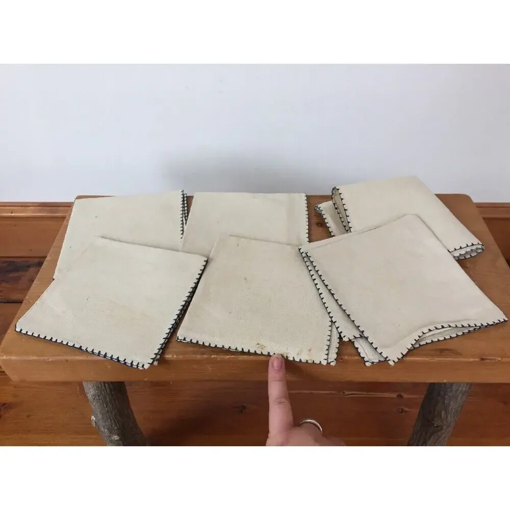 Set 6 Vintage Linen Dutch Windmill Hand Sewn Cross Stitch Square Cloth Napkins